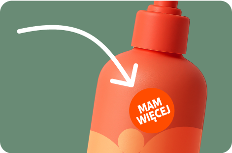 Strzałka wskazująca na oznaczenie Mam więcej na butelce